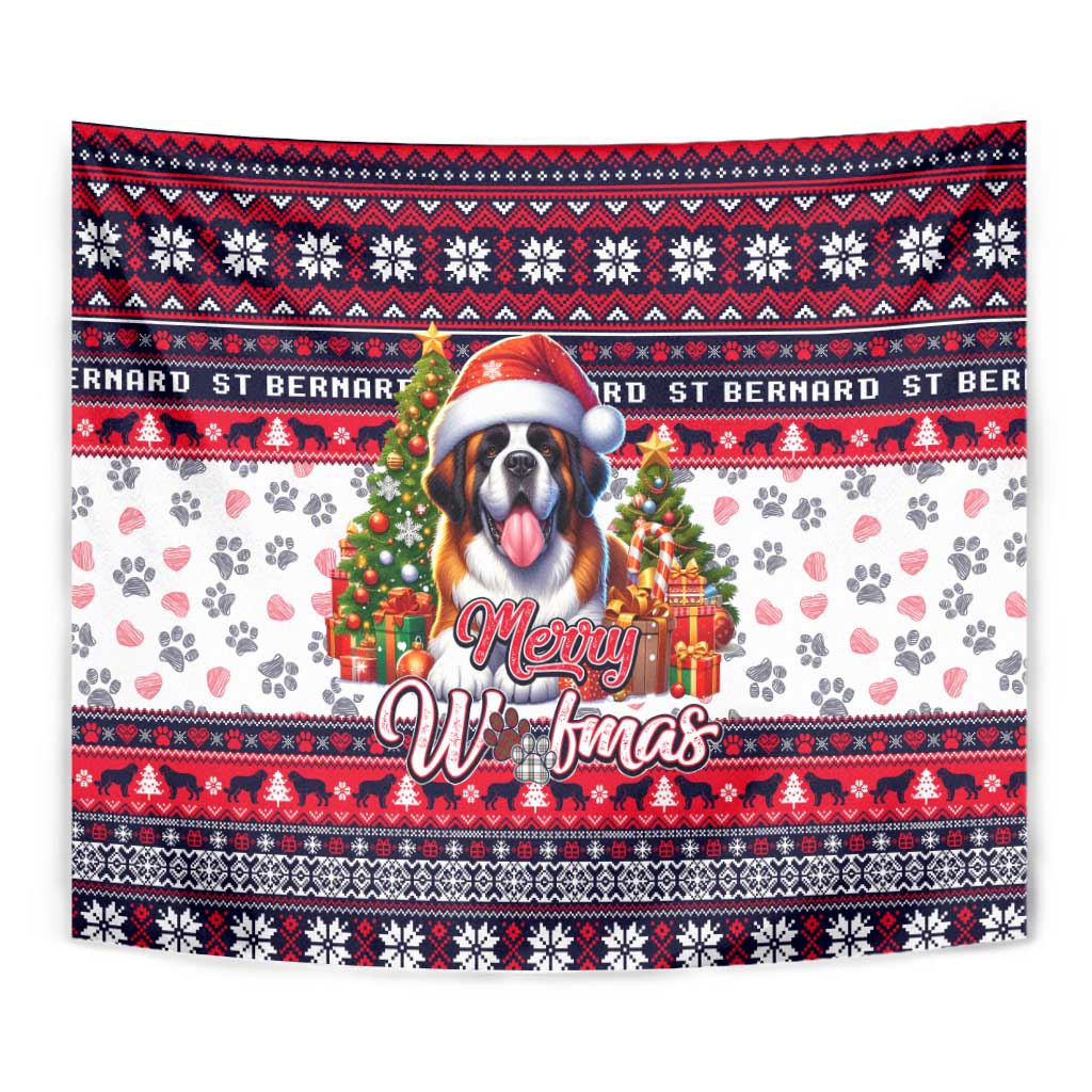 Saint Bernard Merry Woofmas Tapestry Christmas Dog Art Style - Wonder Print Shop
