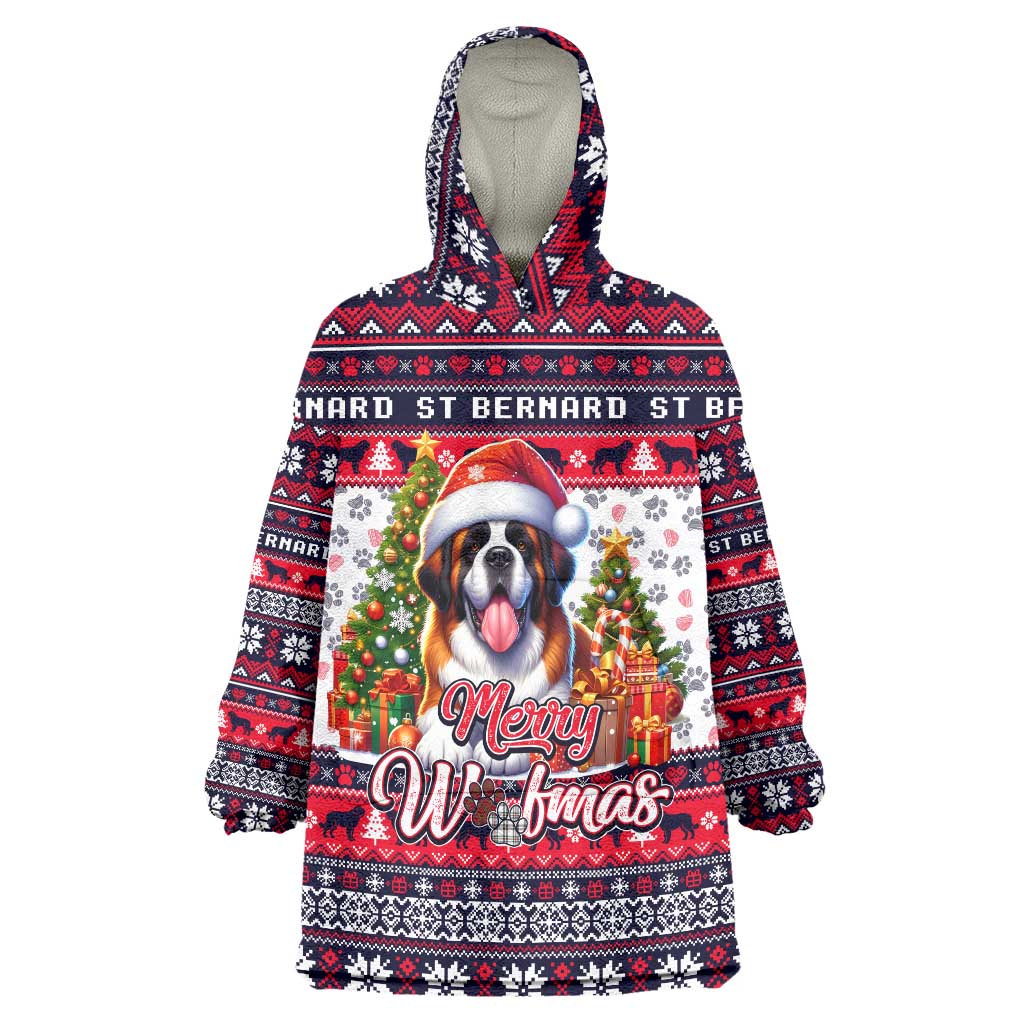 Saint Bernard Merry Woofmas Wearable Blanket Hoodie Christmas Dog Art Style - Wonder Print Shop