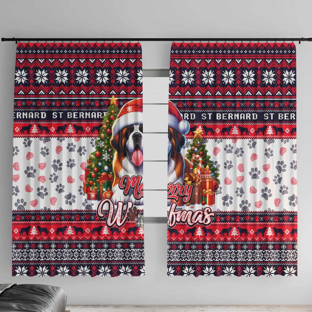 Saint Bernard Merry Woofmas Window Curtain Christmas Dog Art Style - Wonder Print Shop