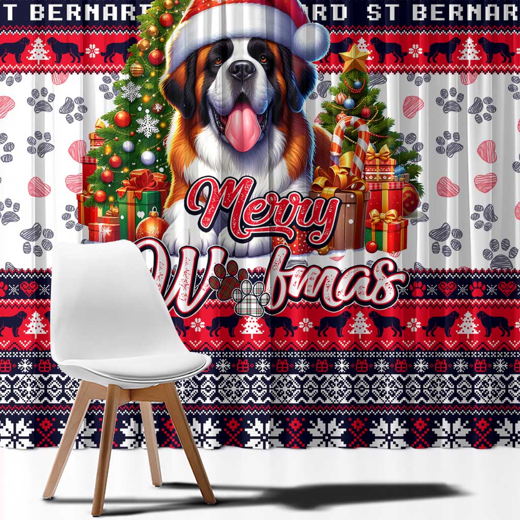 Saint Bernard Merry Woofmas Window Curtain Christmas Dog Art Style - Wonder Print Shop