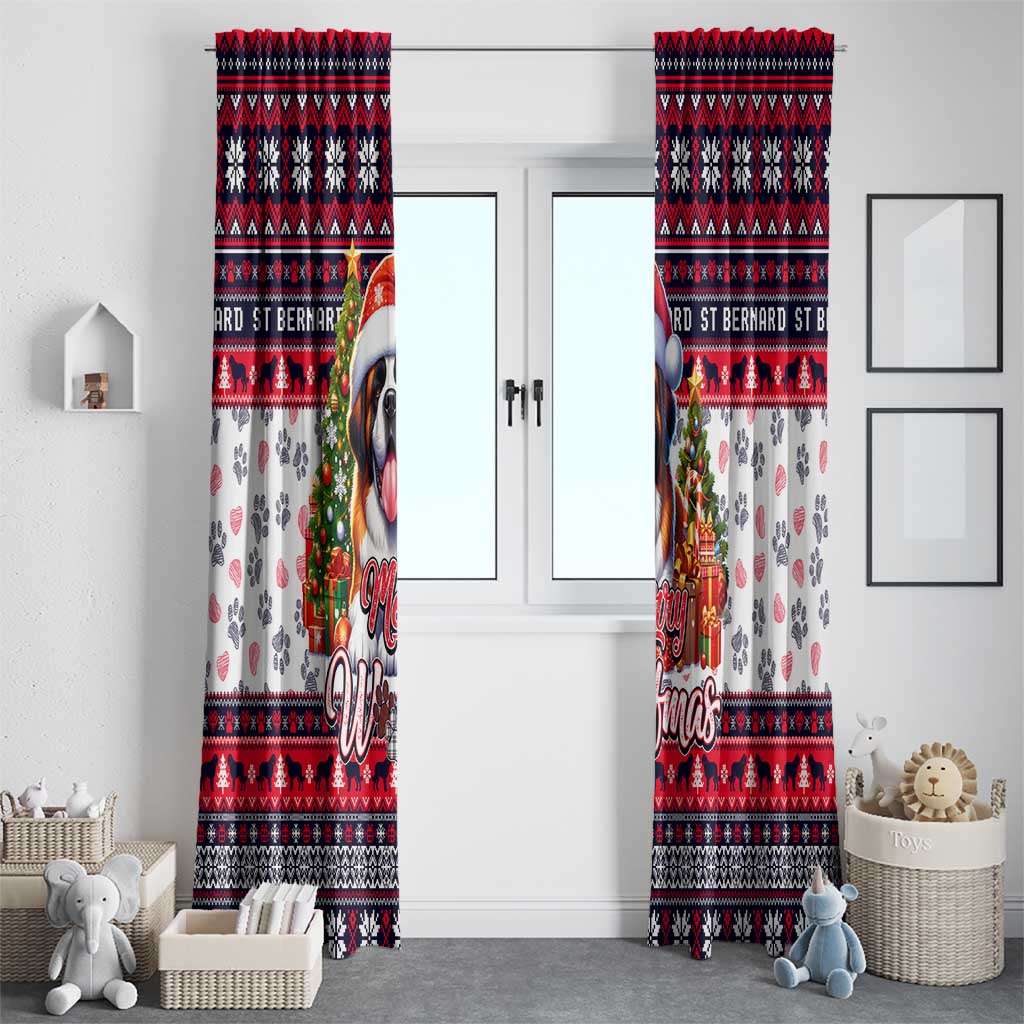 Saint Bernard Merry Woofmas Window Curtain Christmas Dog Art Style - Wonder Print Shop