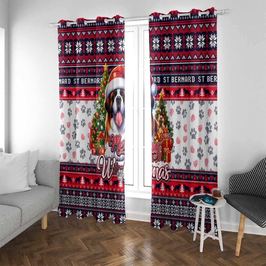 Saint Bernard Merry Woofmas Window Curtain Christmas Dog Art Style - Wonder Print Shop