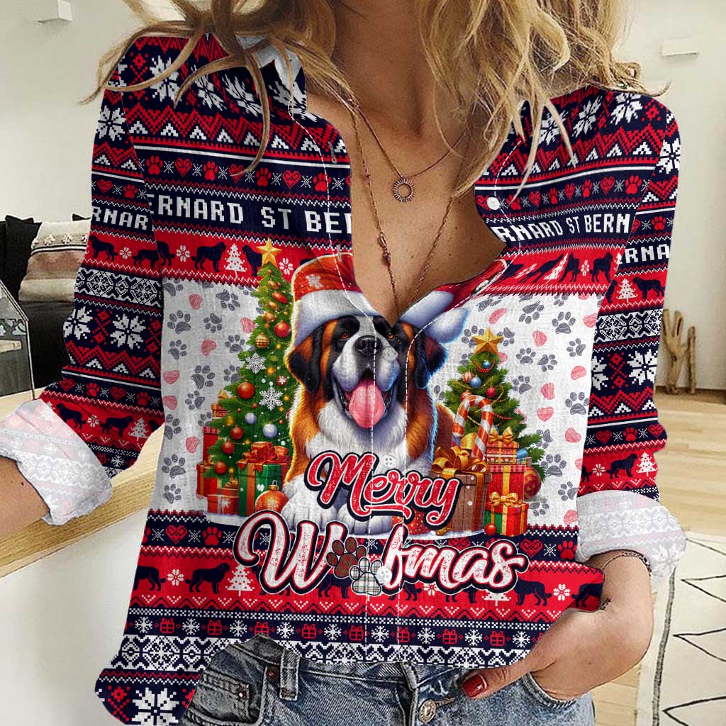 Saint Bernard Merry Woofmas Women Casual Shirt Christmas Dog Art Style - Wonder Print Shop