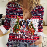 Saint Bernard Merry Woofmas Women Casual Shirt Christmas Dog Art Style - Wonder Print Shop