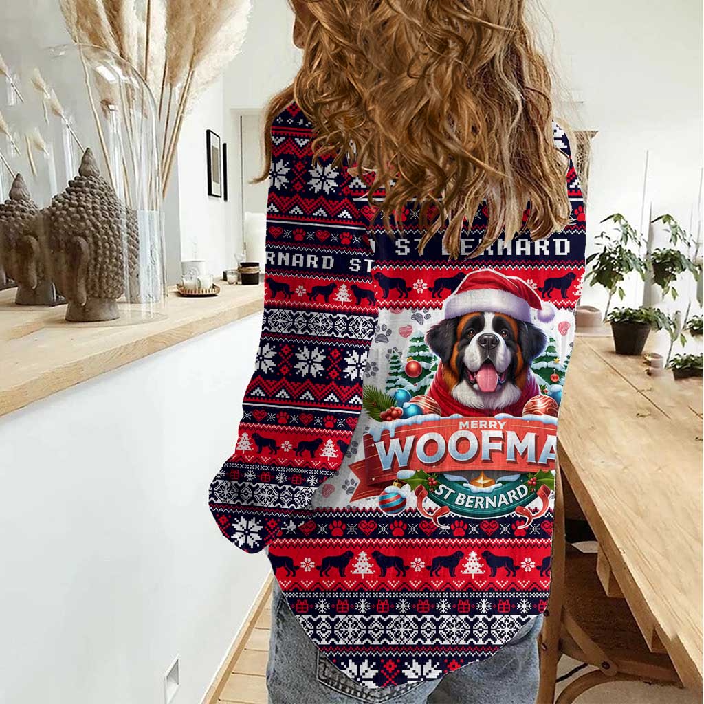 Saint Bernard Merry Woofmas Women Casual Shirt Christmas Dog Art Style - Wonder Print Shop