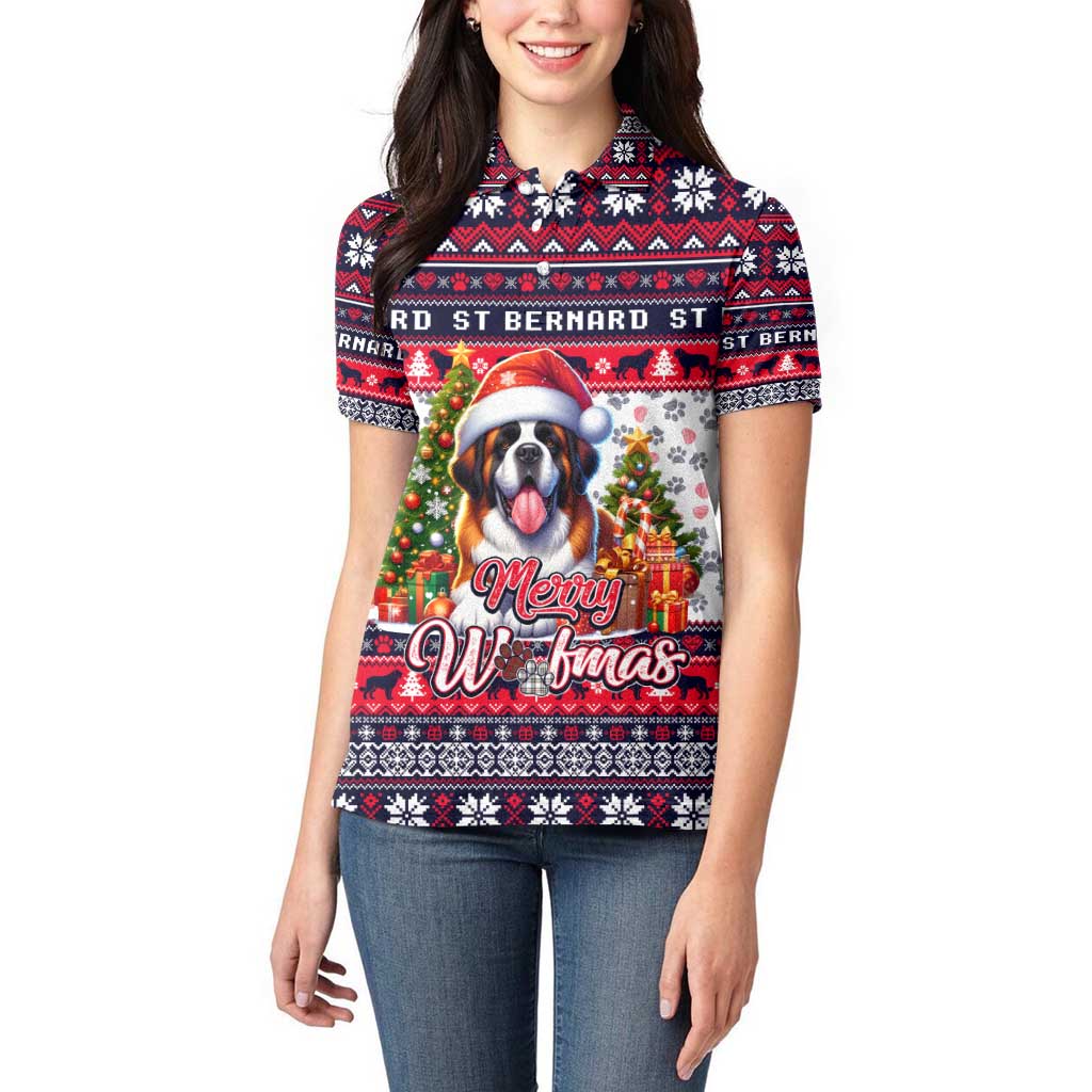 Saint Bernard Merry Woofmas Women Polo Shirt Christmas Dog Art Style - Wonder Print Shop