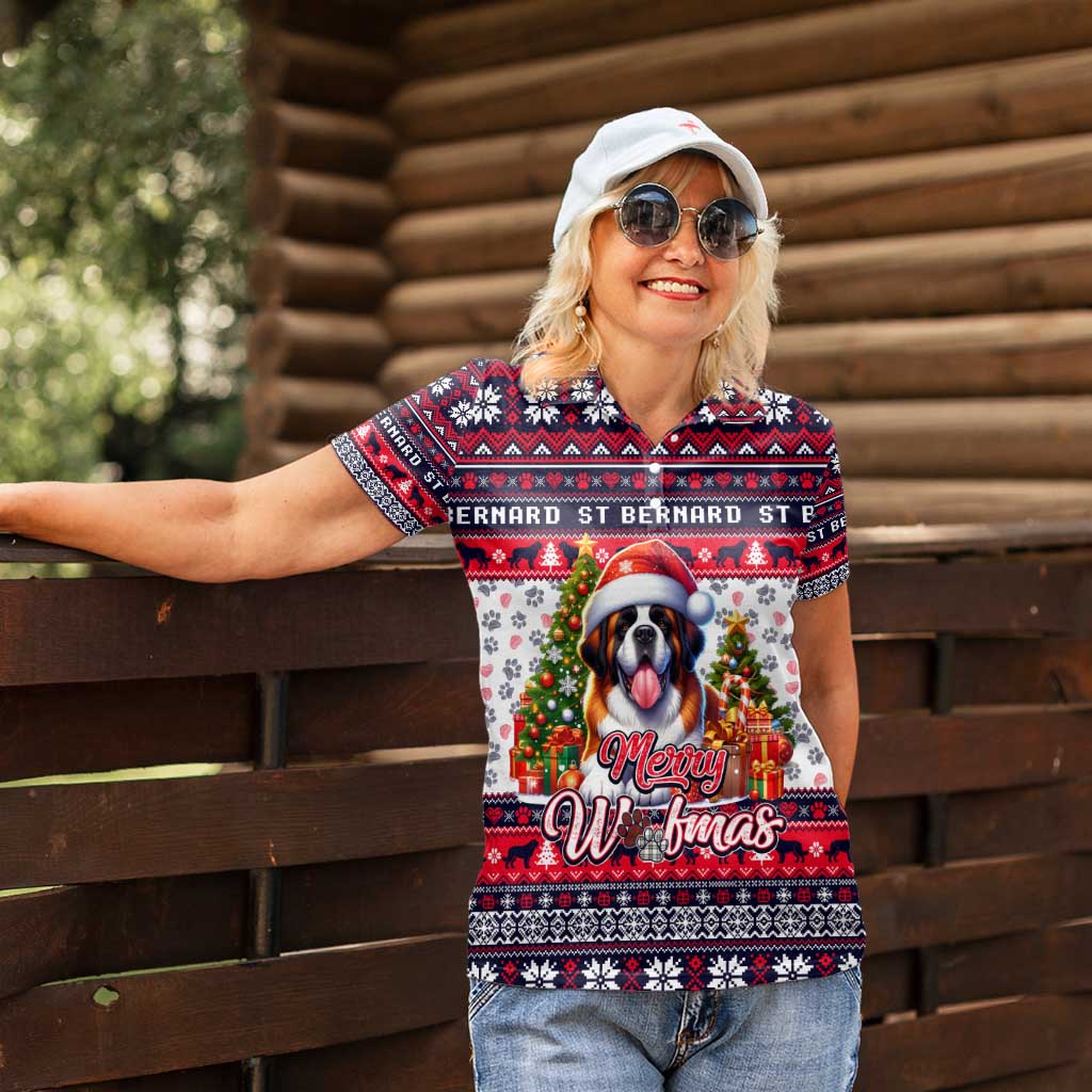 Saint Bernard Merry Woofmas Women Polo Shirt Christmas Dog Art Style - Wonder Print Shop
