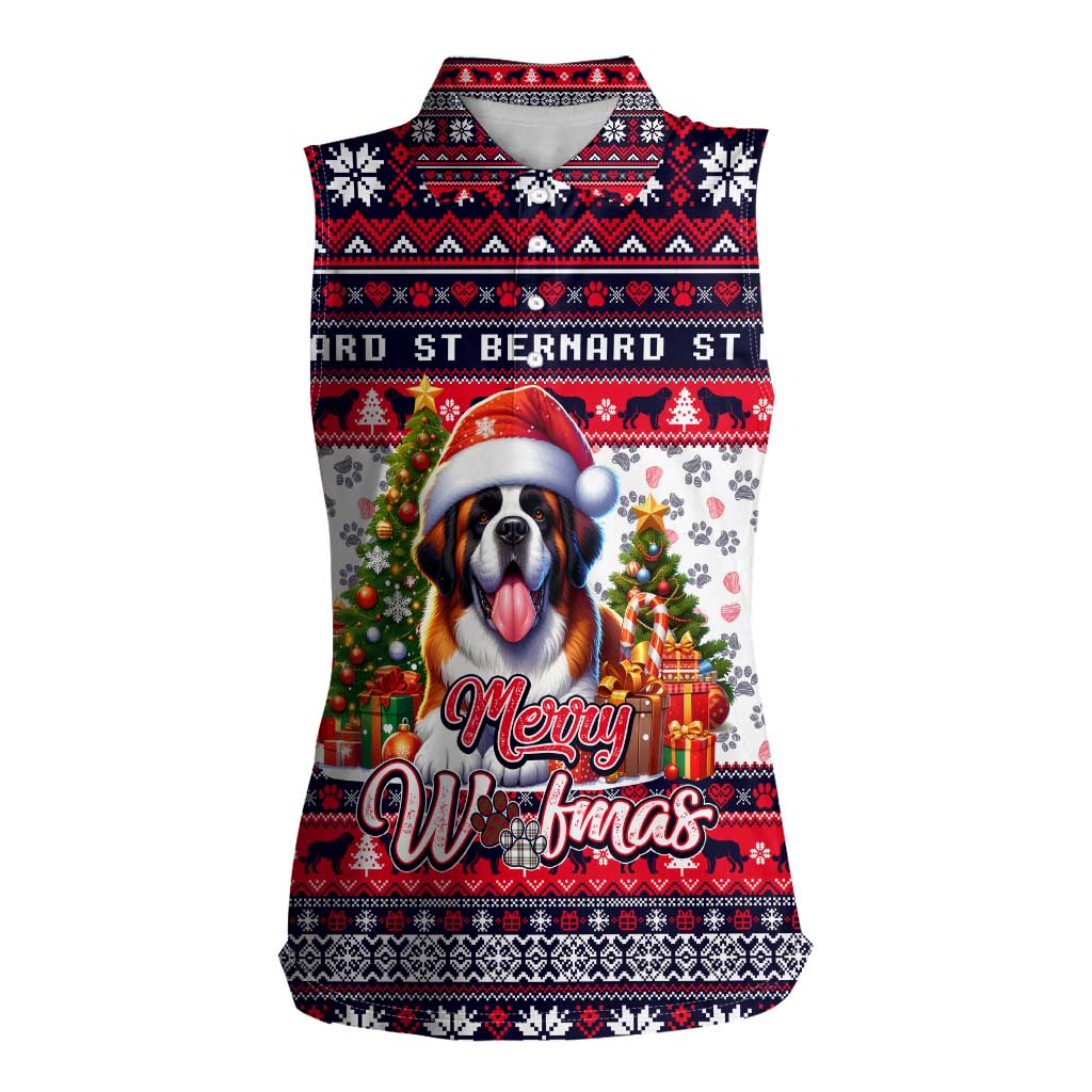Saint Bernard Merry Woofmas Women Sleeveless Polo Shirt Christmas Dog Art Style - Wonder Print Shop