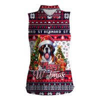 Saint Bernard Merry Woofmas Women Sleeveless Polo Shirt Christmas Dog Art Style - Wonder Print Shop