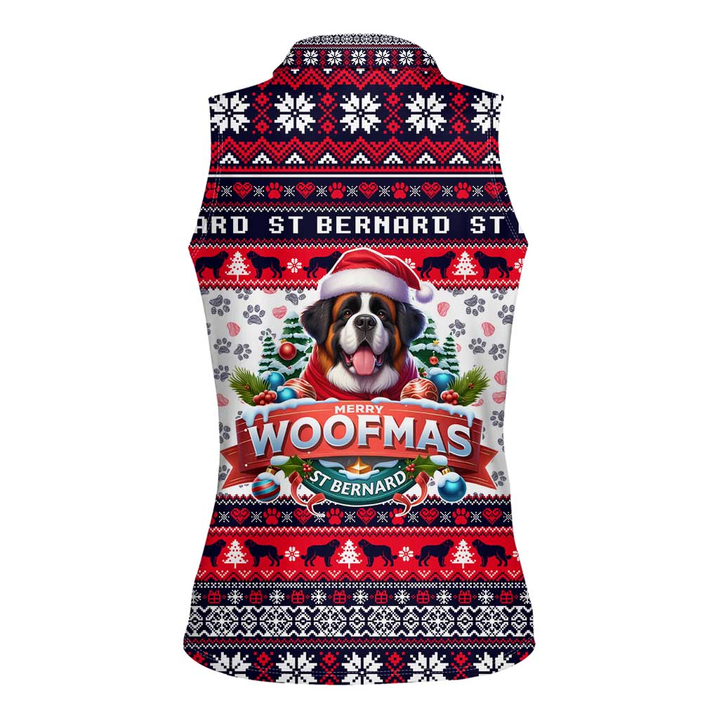 Saint Bernard Merry Woofmas Women Sleeveless Polo Shirt Christmas Dog Art Style - Wonder Print Shop