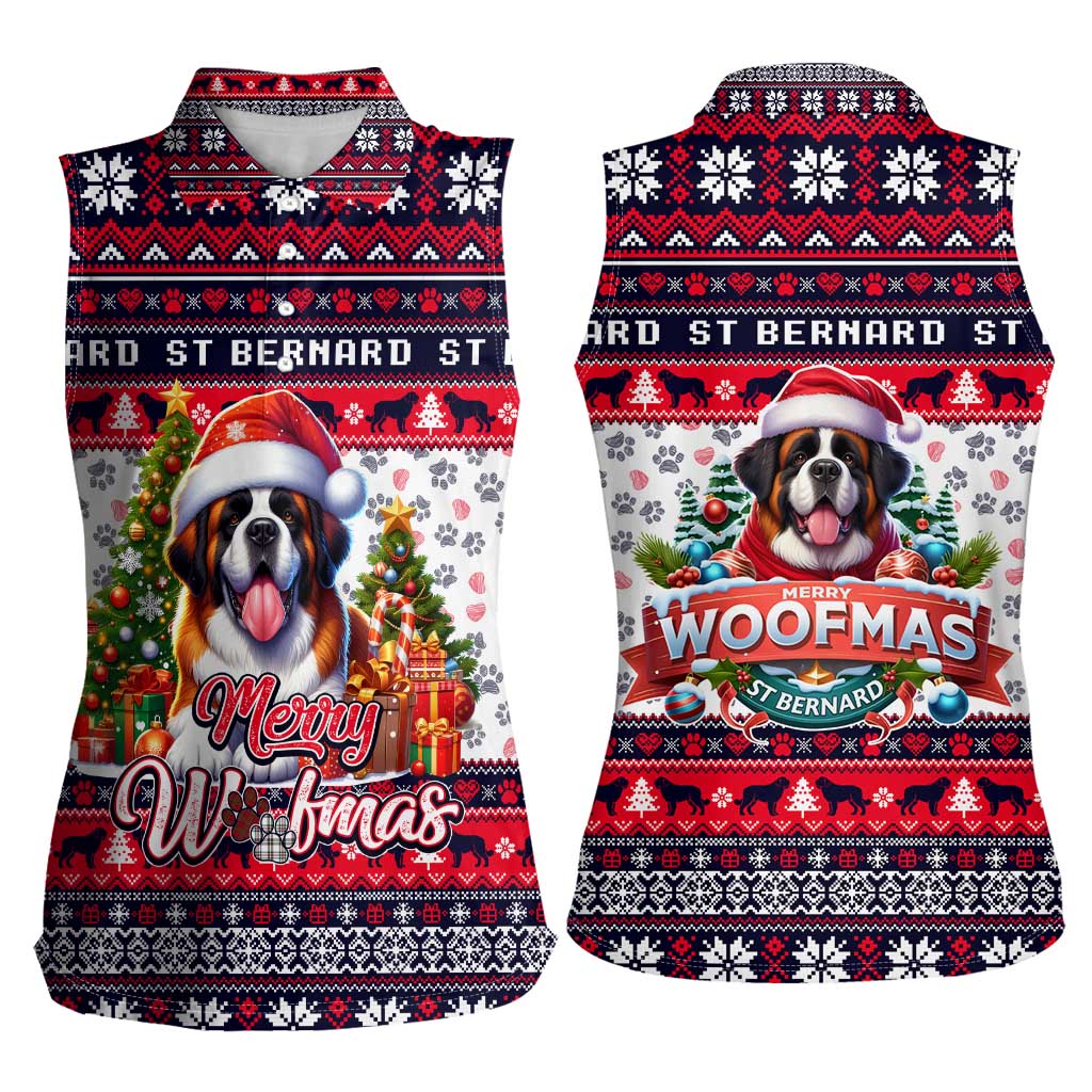 Saint Bernard Merry Woofmas Women Sleeveless Polo Shirt Christmas Dog Art Style - Wonder Print Shop