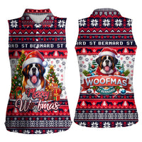 Saint Bernard Merry Woofmas Women Sleeveless Polo Shirt Christmas Dog Art Style - Wonder Print Shop