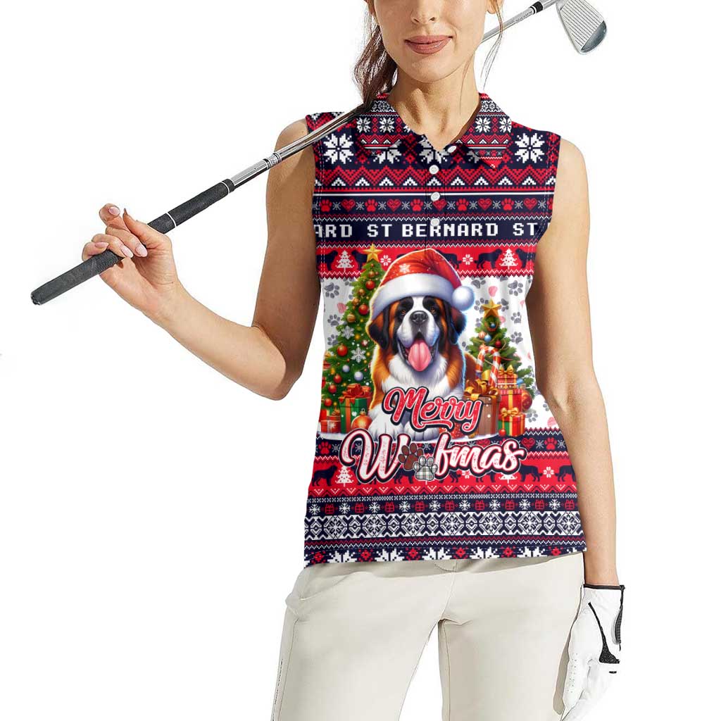 Saint Bernard Merry Woofmas Women Sleeveless Polo Shirt Christmas Dog Art Style - Wonder Print Shop