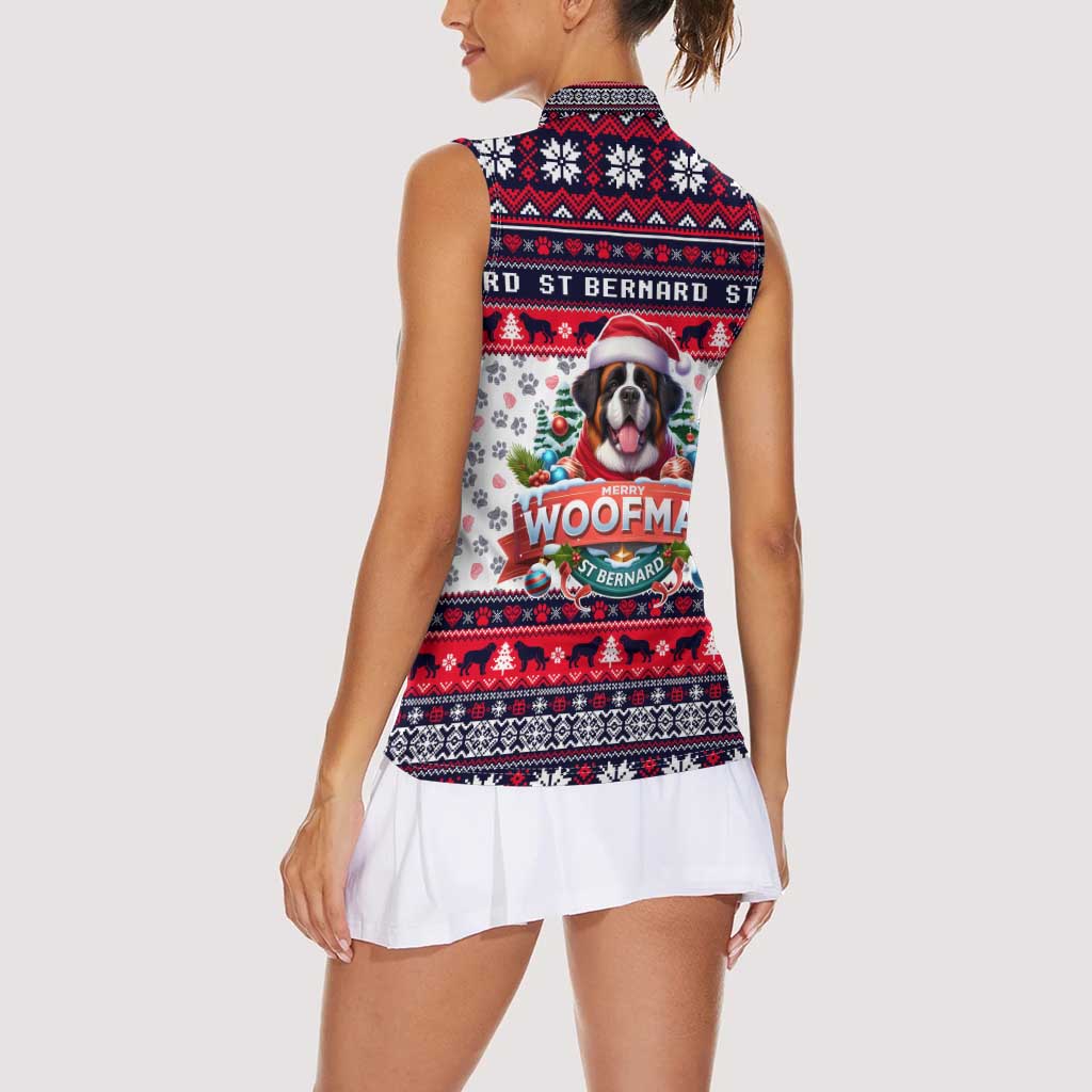 Saint Bernard Merry Woofmas Women Sleeveless Polo Shirt Christmas Dog Art Style - Wonder Print Shop