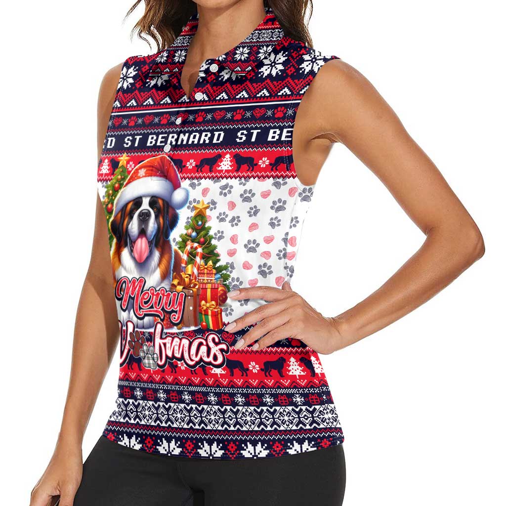 Saint Bernard Merry Woofmas Women Sleeveless Polo Shirt Christmas Dog Art Style - Wonder Print Shop