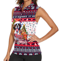 Saint Bernard Merry Woofmas Women Sleeveless Polo Shirt Christmas Dog Art Style - Wonder Print Shop