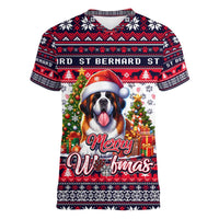 Saint Bernard Merry Woofmas Women V-Neck T-Shirt Christmas Dog Art Style - Wonder Print Shop