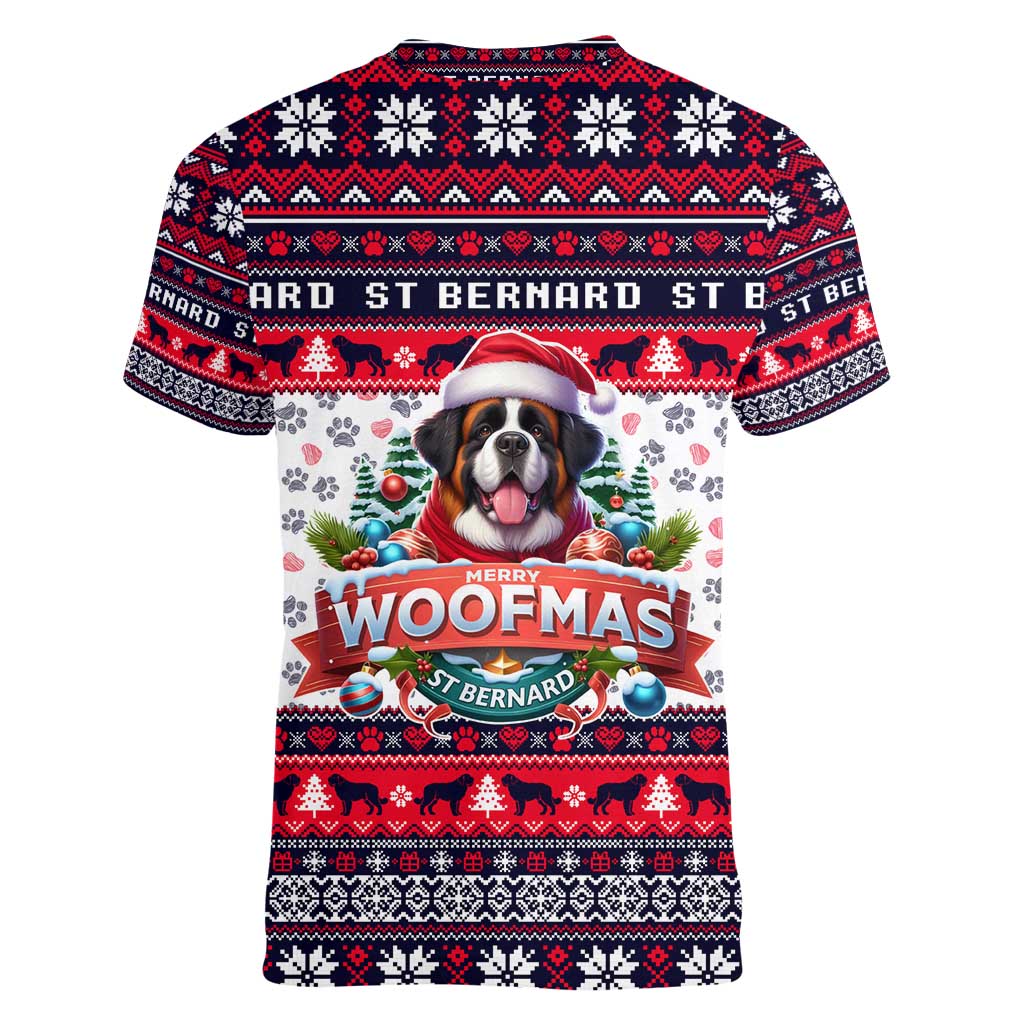 Saint Bernard Merry Woofmas Women V-Neck T-Shirt Christmas Dog Art Style - Wonder Print Shop