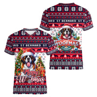 Saint Bernard Merry Woofmas Women V-Neck T-Shirt Christmas Dog Art Style - Wonder Print Shop