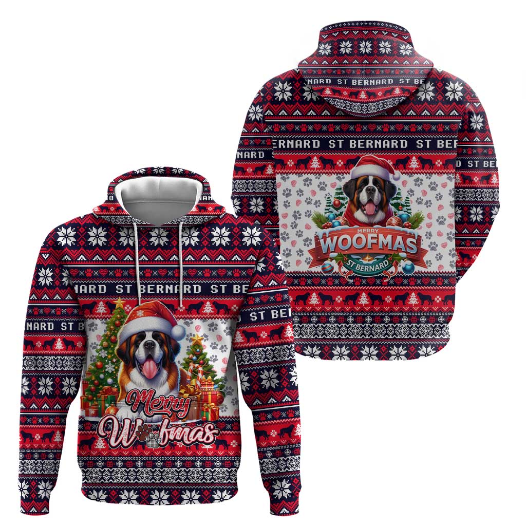 Saint Bernard Merry Woofmas Zip Hoodie Christmas Dog Art Style - Wonder Print Shop