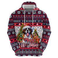 Saint Bernard Merry Woofmas Zip Hoodie Christmas Dog Art Style - Wonder Print Shop