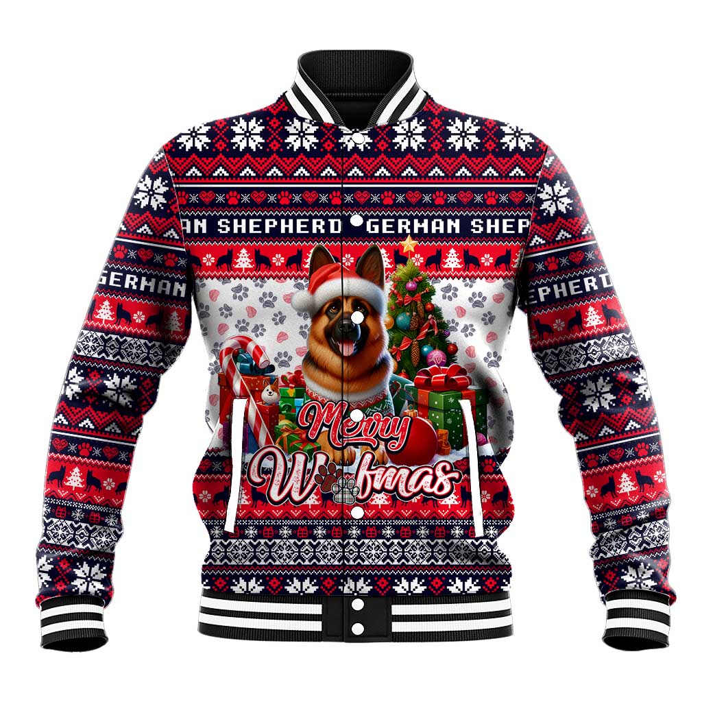 German Shepherd Merry Woofmas Baseball Jacket Christmas Dog Art Style - Wonder Print Shop