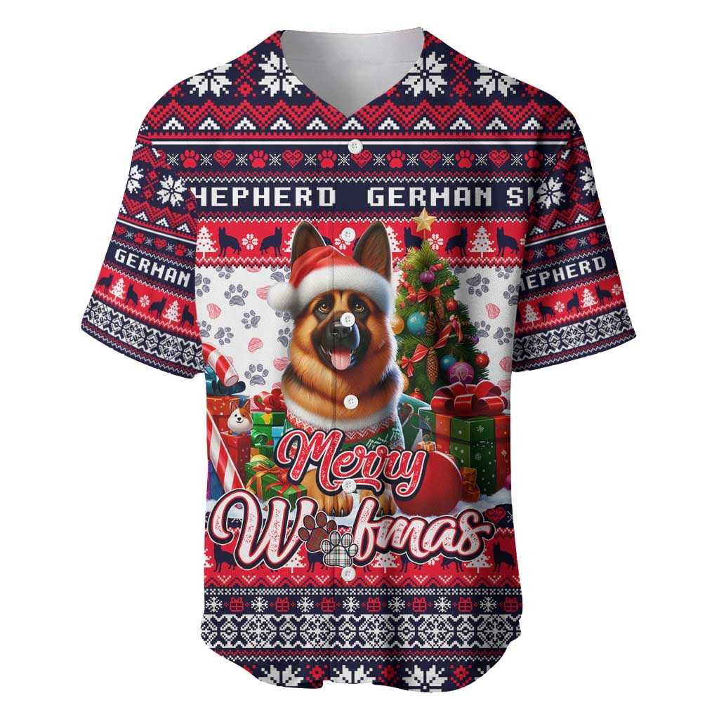 German Shepherd Merry Woofmas Baseball Jersey Christmas Dog Art Style - Wonder Print Shop