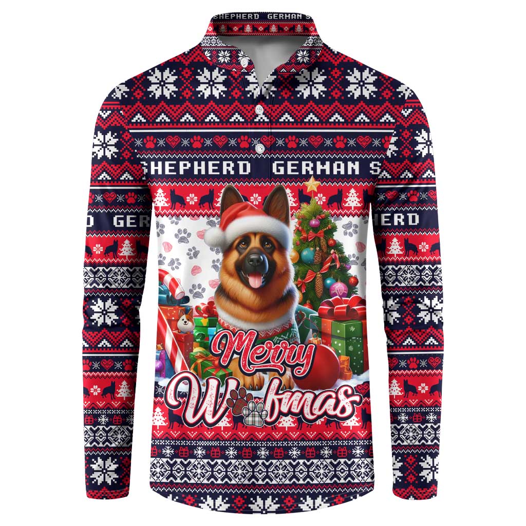 German Shepherd Merry Woofmas Button Sweatshirt Christmas Dog Art Style - Wonder Print Shop