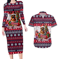 German Shepherd Merry Woofmas Couples Matching Long Sleeve Bodycon Dress and Hawaiian Shirt Christmas Dog Art Style - Wonder Print Shop