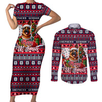German Shepherd Merry Woofmas Couples Matching Short Sleeve Bodycon Dress and Long Sleeve Button Shirt Christmas Dog Art Style - Wonder Print Shop