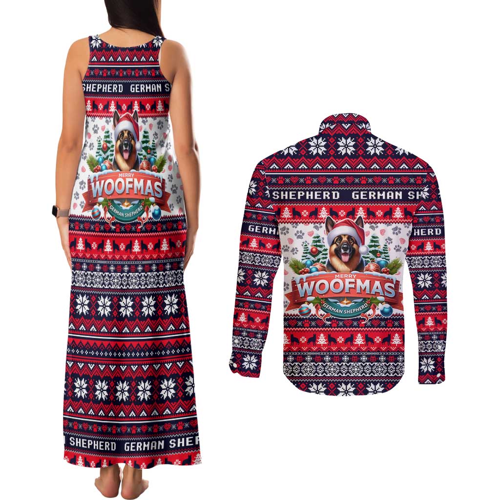 German Shepherd Merry Woofmas Couples Matching Tank Maxi Dress and Long Sleeve Button Shirt Christmas Dog Art Style - Wonder Print Shop