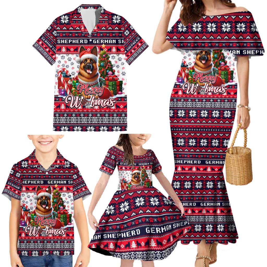German Shepherd Merry Woofmas Family Matching Mermaid Dress and Hawaiian Shirt Christmas Dog Art Style - Wonder Print Shop