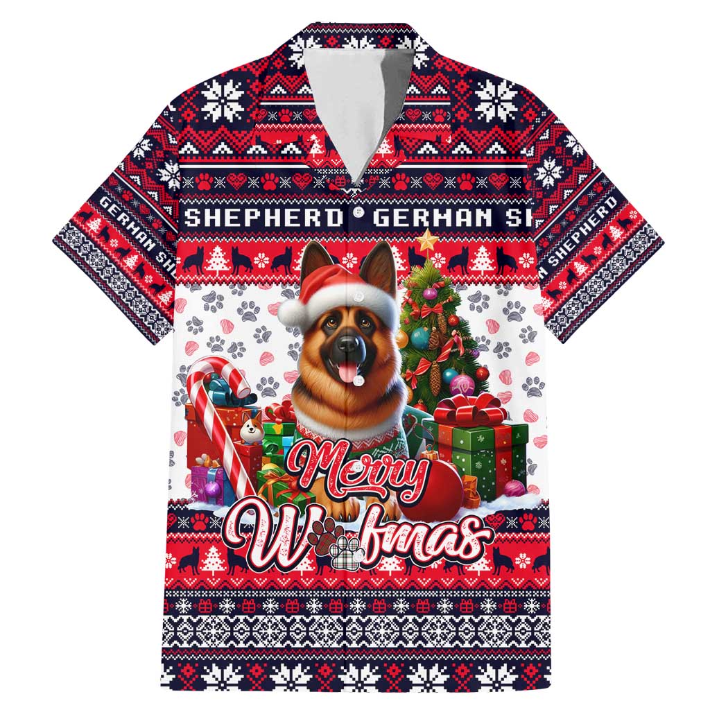 German Shepherd Merry Woofmas Family Matching Mermaid Dress and Hawaiian Shirt Christmas Dog Art Style - Wonder Print Shop