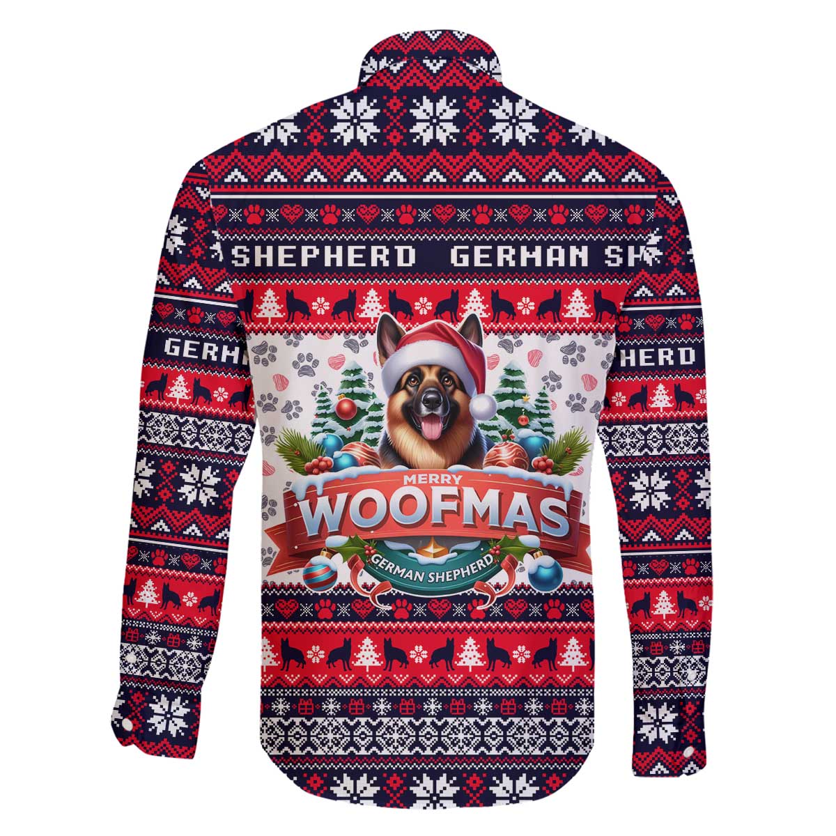 German Shepherd Merry Woofmas Family Matching Off The Shoulder Long Sleeve Dress and Hawaiian Shirt Christmas Dog Art Style - Wonder Print Shop