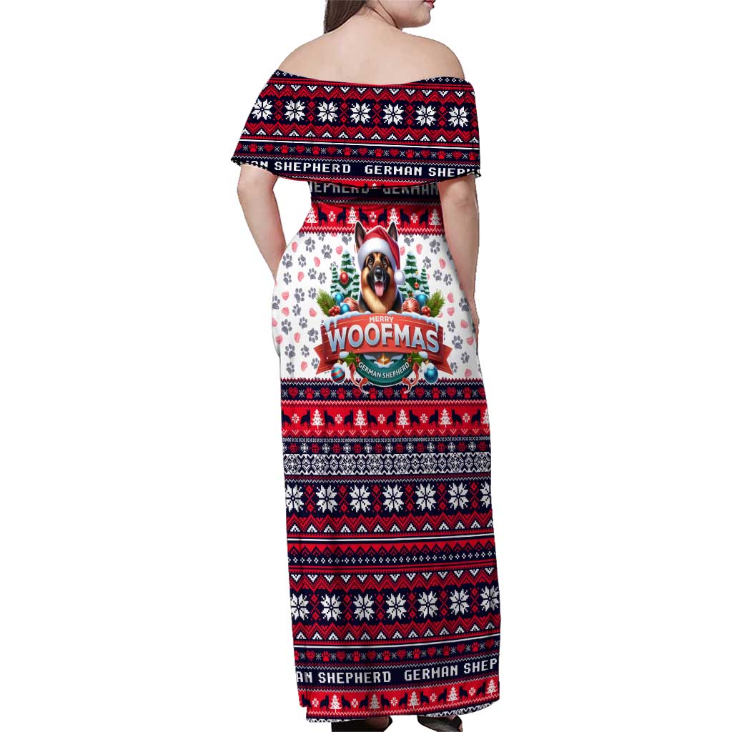 German Shepherd Merry Woofmas Family Matching Off Shoulder Maxi Dress and Hawaiian Shirt Christmas Dog Art Style - Wonder Print Shop