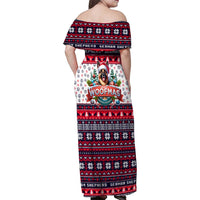German Shepherd Merry Woofmas Family Matching Off Shoulder Maxi Dress and Hawaiian Shirt Christmas Dog Art Style - Wonder Print Shop