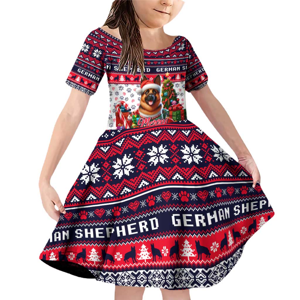 German Shepherd Merry Woofmas Family Matching Off Shoulder Short Dress and Hawaiian Shirt Christmas Dog Art Style - Wonder Print Shop