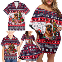 German Shepherd Merry Woofmas Family Matching Off Shoulder Short Dress and Hawaiian Shirt Christmas Dog Art Style - Wonder Print Shop