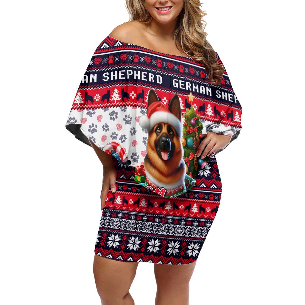 German Shepherd Merry Woofmas Family Matching Off Shoulder Short Dress and Hawaiian Shirt Christmas Dog Art Style - Wonder Print Shop