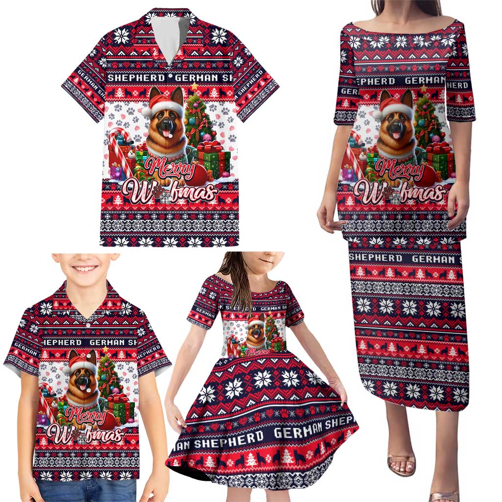 German Shepherd Merry Woofmas Family Matching Puletasi and Hawaiian Shirt Christmas Dog Art Style - Wonder Print Shop