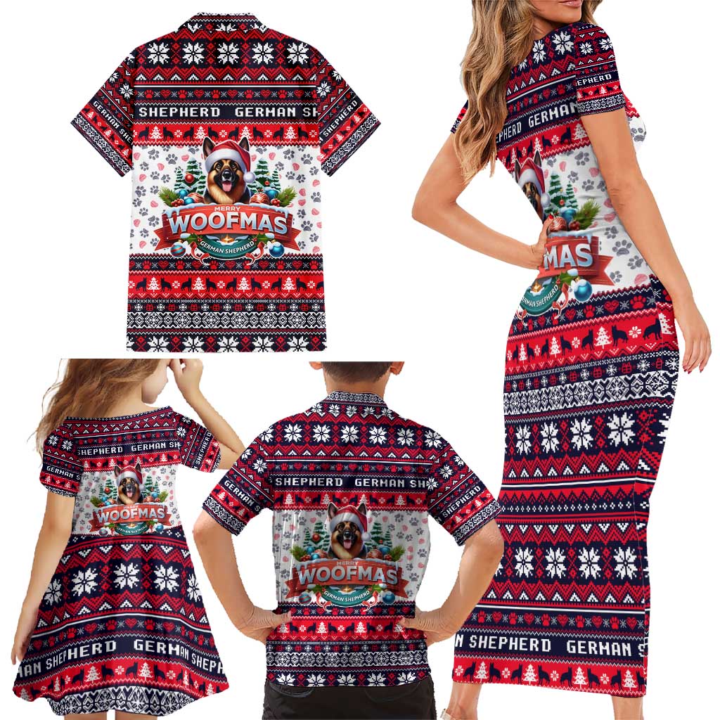 German Shepherd Merry Woofmas Family Matching Short Sleeve Bodycon Dress and Hawaiian Shirt Christmas Dog Art Style - Wonder Print Shop