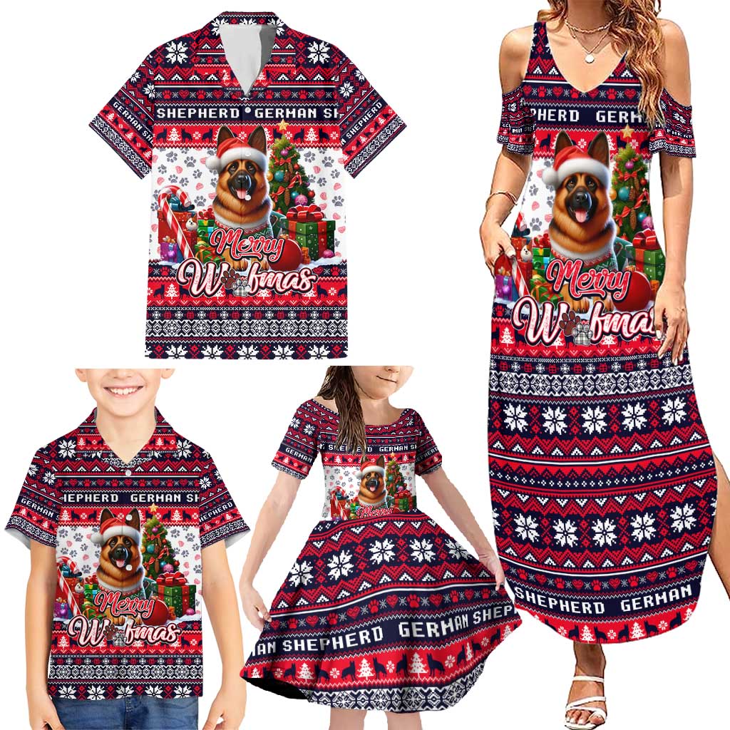 German Shepherd Merry Woofmas Family Matching Summer Maxi Dress and Hawaiian Shirt Christmas Dog Art Style - Wonder Print Shop