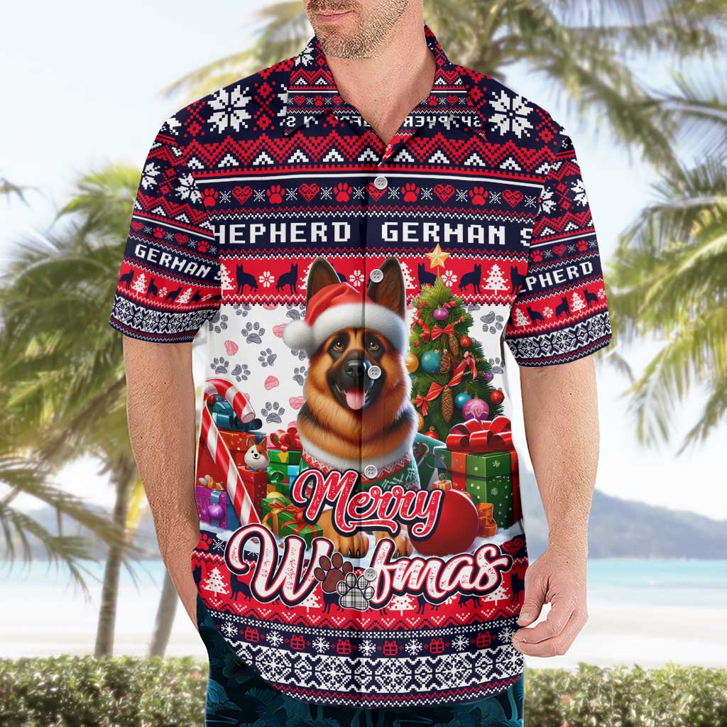 German Shepherd Merry Woofmas Hawaiian Shirt Christmas Dog Art Style - Wonder Print Shop
