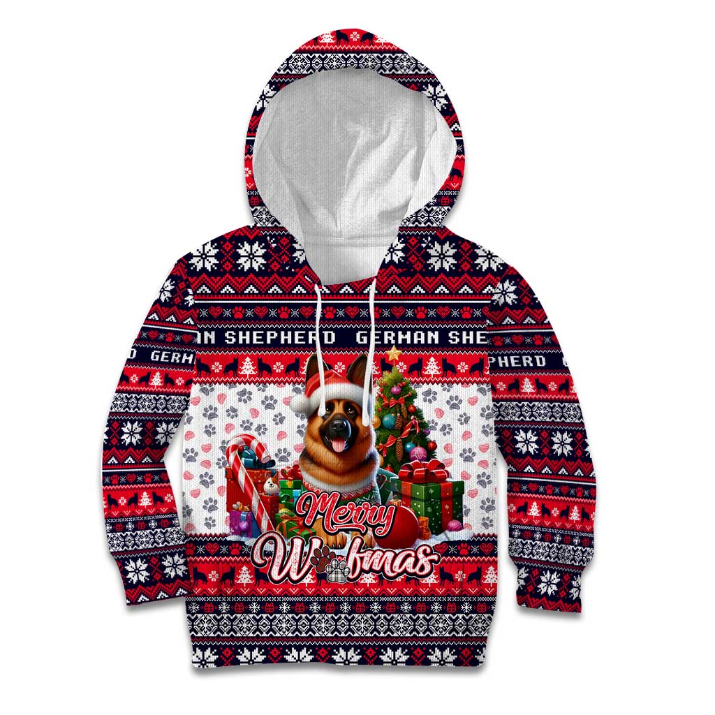 German Shepherd Merry Woofmas Kid Hoodie Christmas Dog Art Style - Wonder Print Shop