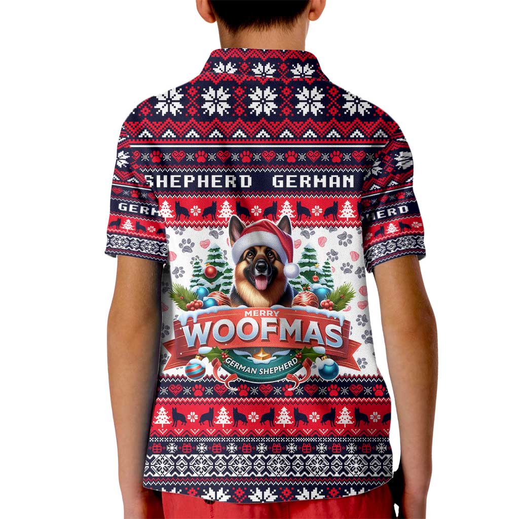 German Shepherd Merry Woofmas Kid Polo Shirt Christmas Dog Art Style - Wonder Print Shop