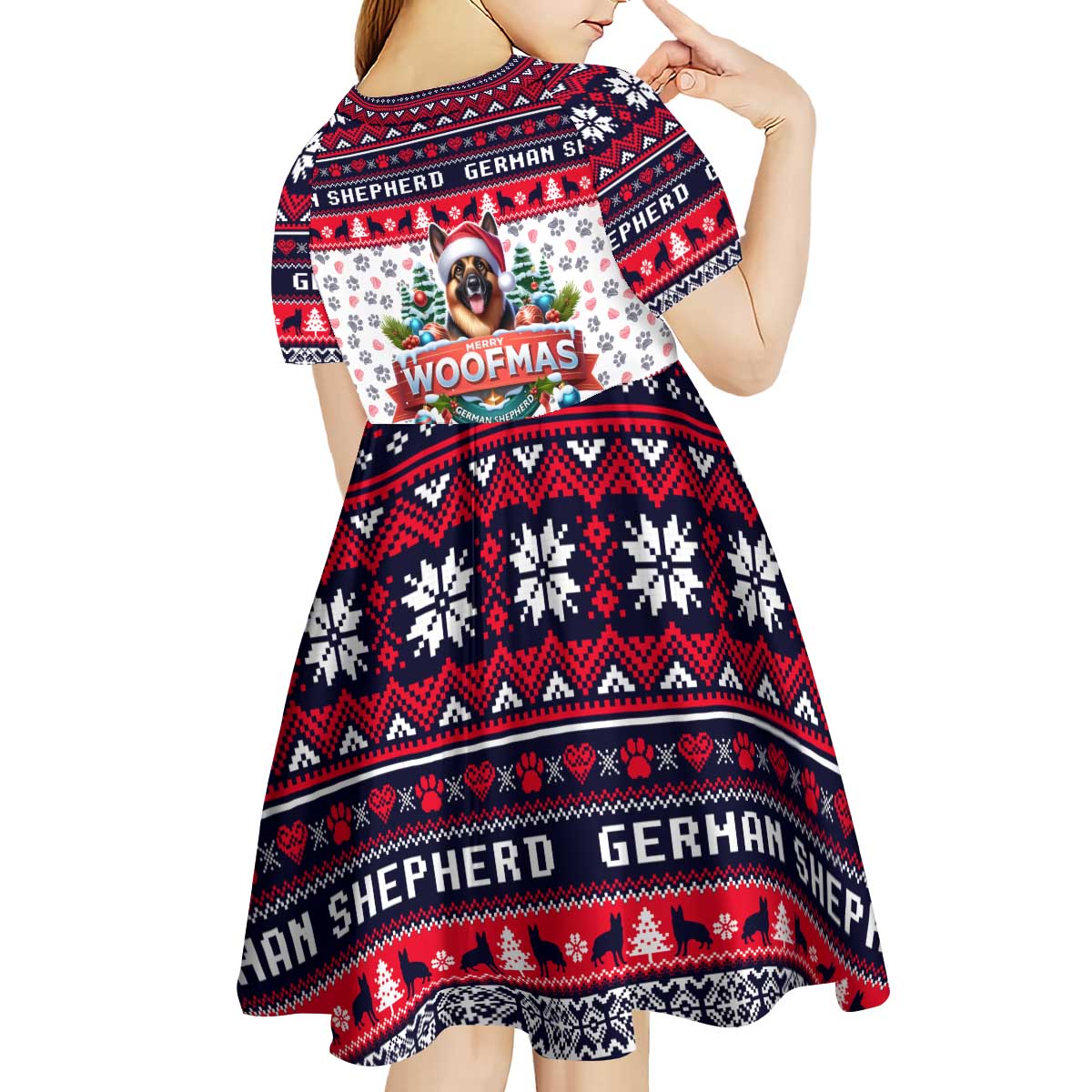 German Shepherd Merry Woofmas Kid Short Sleeve Dress Christmas Dog Art Style - Wonder Print Shop