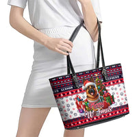 German Shepherd Merry Woofmas Leather Tote Bag Christmas Dog Art Style - Wonder Print Shop