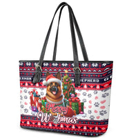 German Shepherd Merry Woofmas Leather Tote Bag Christmas Dog Art Style - Wonder Print Shop