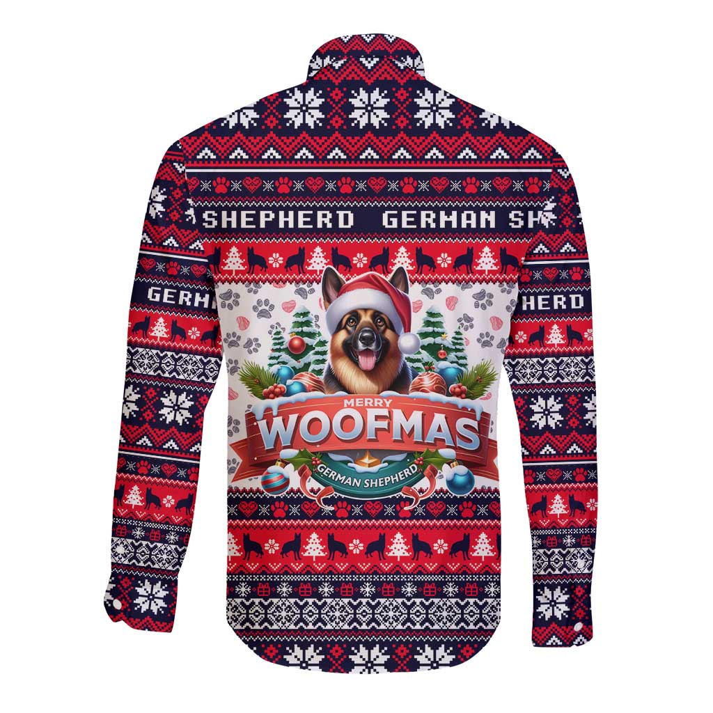 German Shepherd Merry Woofmas Long Sleeve Button Shirt Christmas Dog Art Style - Wonder Print Shop