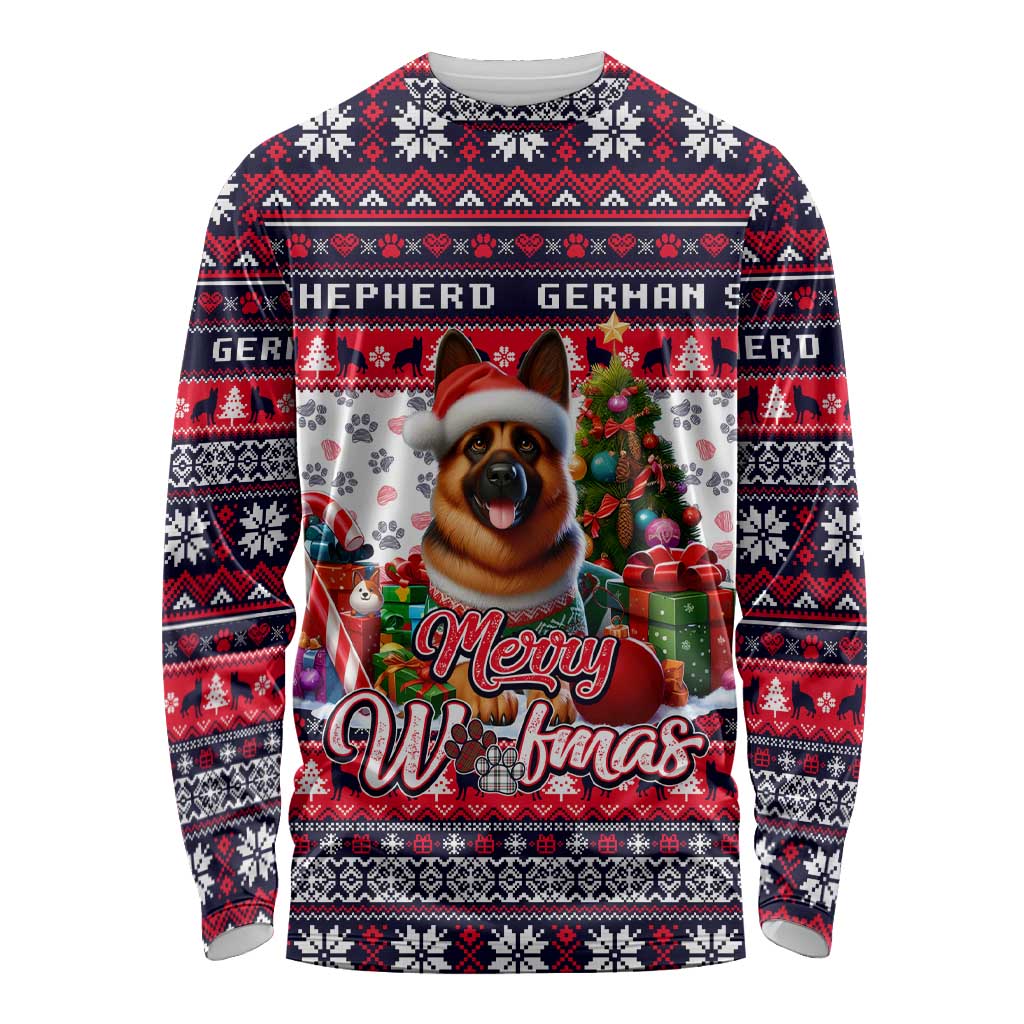 German Shepherd Merry Woofmas Long Sleeve Shirt Christmas Dog Art Style - Wonder Print Shop